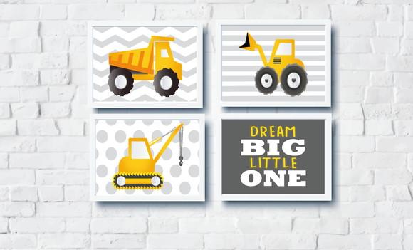 Quadros Infantil Menino Caminhão Trator Dream Big A4