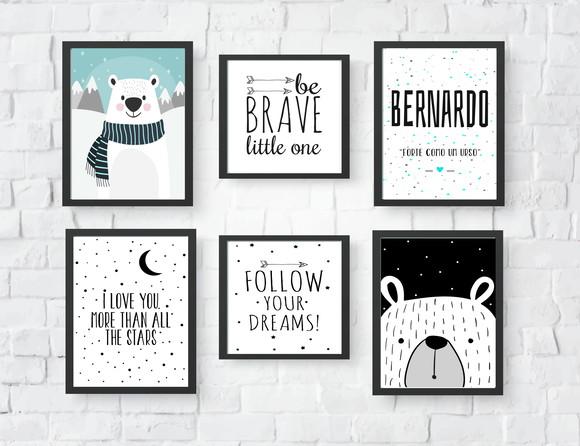 Quadros Infantil Menino Nome Ursos Follow e Be Brave