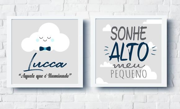 Quadros Infantil Menino Nuvem Nome e Sonhe Alto