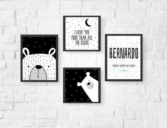 Quadros Infantil Menino Nome Ursos e I Love You