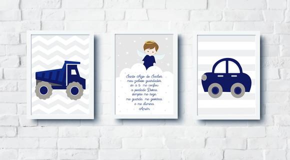 Quadros Infantil Menino Oração Anjo da Guarda e Carrinho