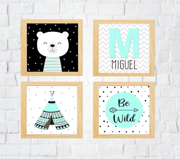 Quadros Infantil Menino Urso Polar Be Wild e Cabana