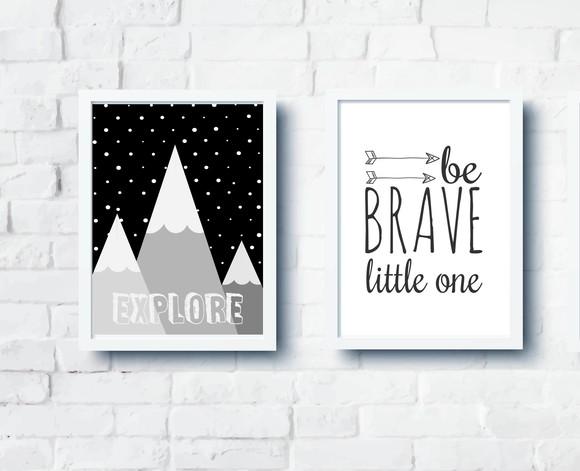 Quadros Infantil Montanhas Be Brave A4