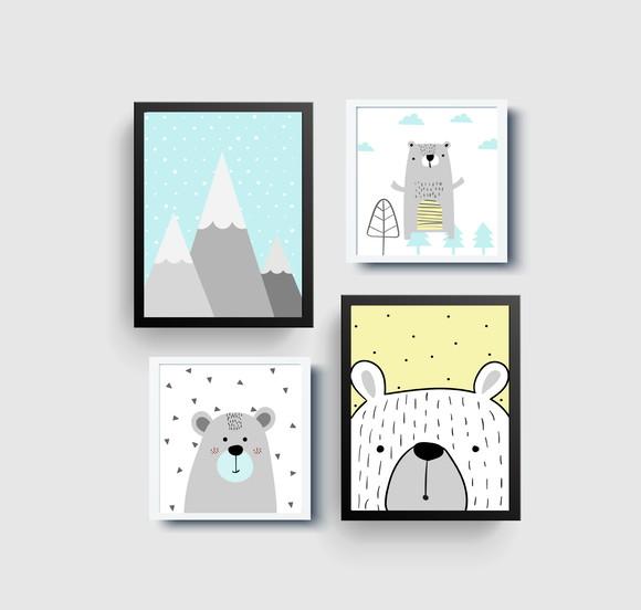 Quadros Infantil Montanhas Escandinavas e Ursos