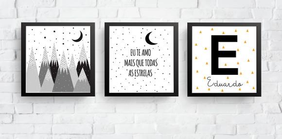 Quadros Infantil Montanhas Lua Eu Te amo e Nome