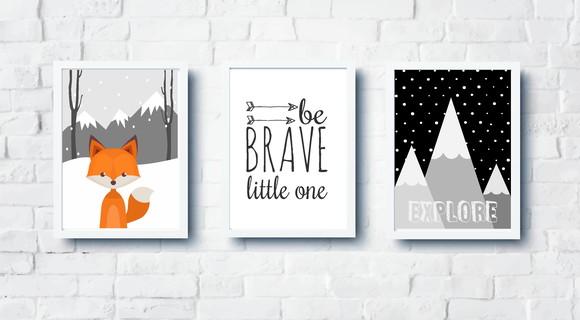 Quadros Infantil Montanhas Raposa Be Brave A4