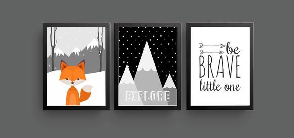 Quadros Infantil Montanhas Raposa Be Brave A4