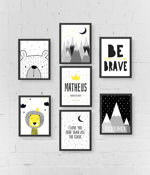 Quadros Infantil Montanhas Urso Be Brave Nome