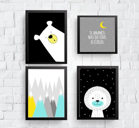 Quadros Infantil Montanhas Urso e Leão