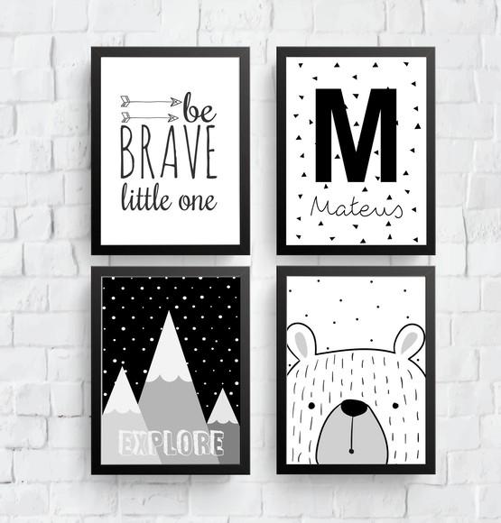Quadros Infantil Montanhas Urso Be Brave Nome