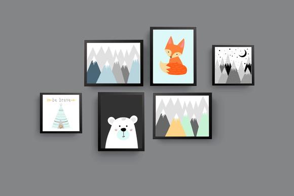 Quadros Infantil Montanhas Urso Raposa Be Brave