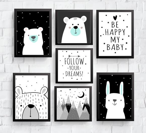 Quadros Infantil Montanhas Ursos Coelho Be Happy