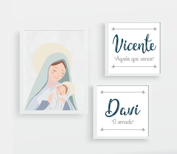 Quadros Infantil Nossa Senhora e Nomes Personalizados Irmãos