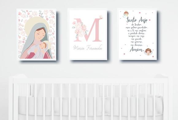Quadros Infantil Nossa Senhora Floral Nome e Oração A3