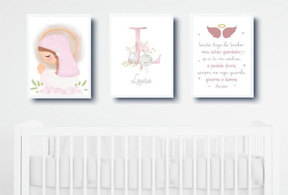Quadros Infantil Nossa Senhora Nome Floral e Oração Anjo A3