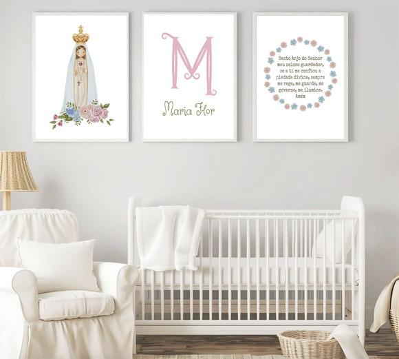 Quadros Infantil Nossa Senhora Nome e Oração do Anjo A3