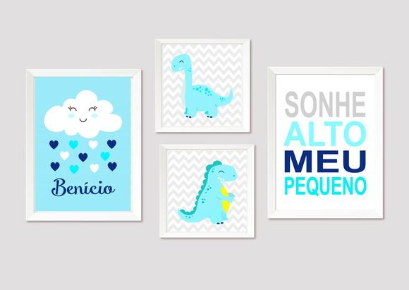 Quadros Infantil Nuvem Dinossauros Sonhe Alto