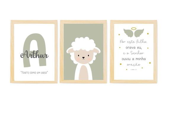 Quadros Infantil Ovelha Versículo e Nome Personalizado A3