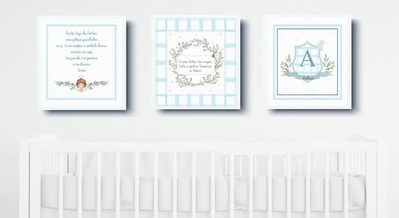 Quadros Infantil Oração Anjo da Guarda e Nome Personalizado