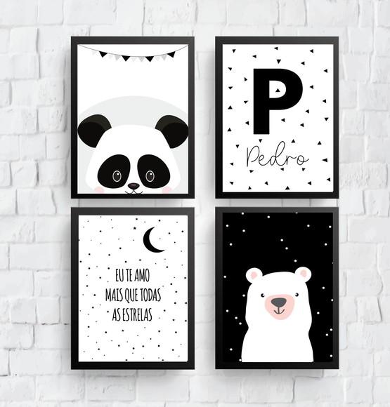Quadros Infantil Panda Urso Polar e Nome Escandinavo A4