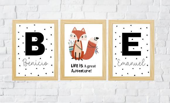 Quadros Infantil Raposa e Nomes Personalizados A4