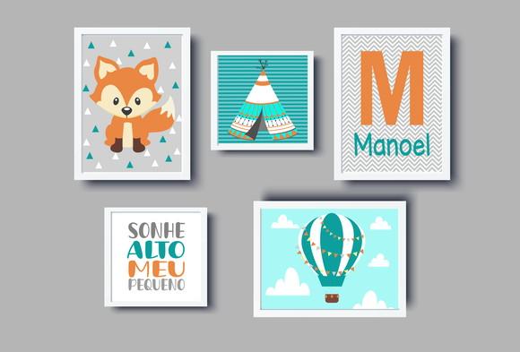 Quadros Infantil Raposa Sonhe Alto Cabana Nome