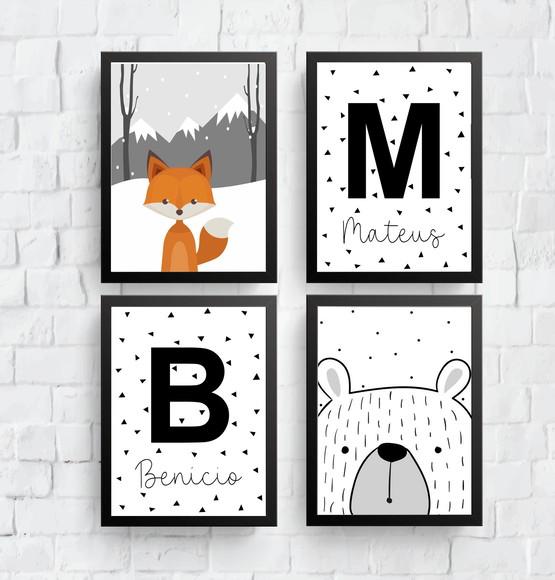 Quadros Infantil Raposa Urso Irmãos Nomes