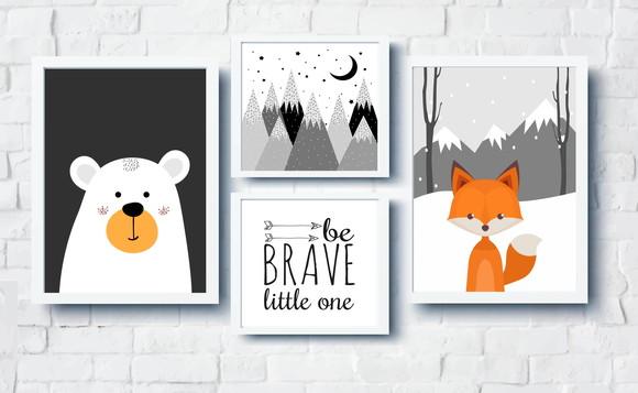 Quadros Infantil Raposa Urso E Montanhas Escandinavas