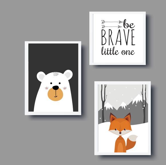 Quadros Infantil Raposa Urso Polar E Be Brave