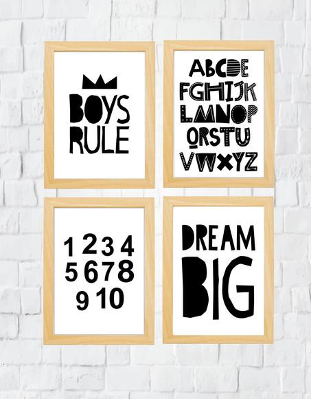 Quadros Infantil Roys Rule Alfabeto e Números
