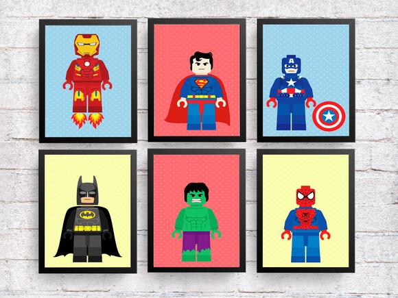 Quadros Infantil Super Heróis Lego A4