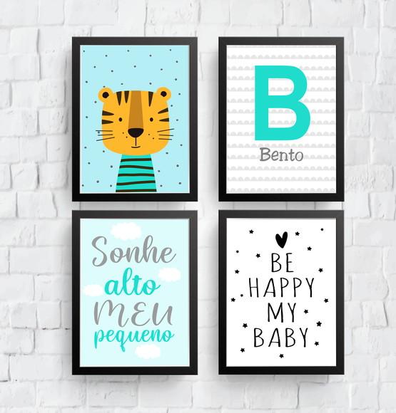 Quadros Infantil Tigre Be Happy Nome Personalizado A4