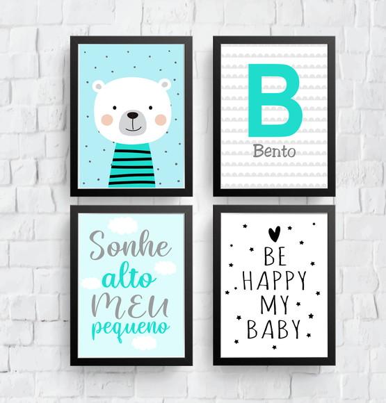 Quadros Infantil Urso Be Happy Nome Personalizado A4
