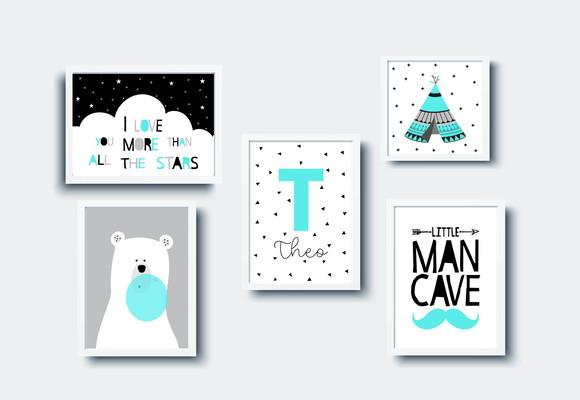 Quadros Infantil Urso Cabana Man Cave e Nome