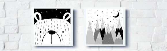 Quadros Infantil Urso e Montanhas Escandinavas