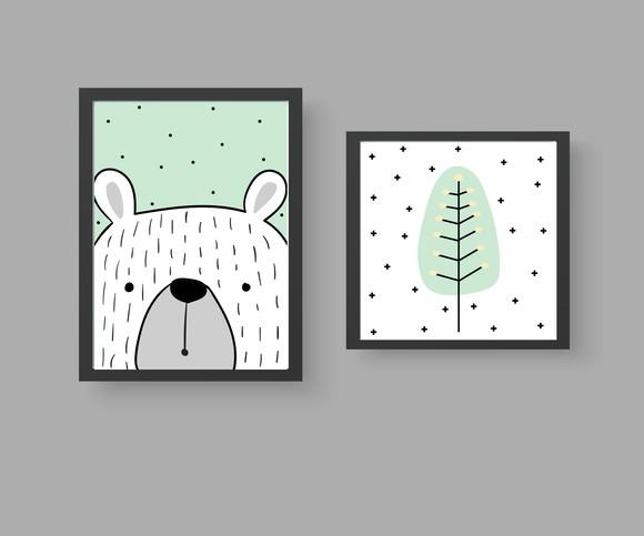 Quadros Infantil Urso Escandinavo e Árvore