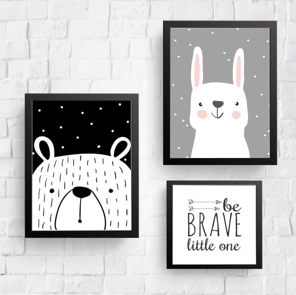 Quadros Infantil Urso Coelho Be Brave