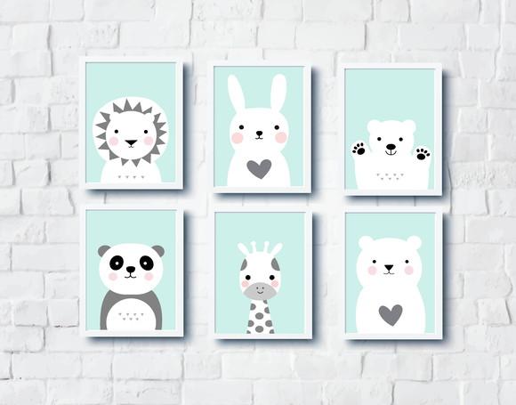 Quadros Infantil Urso Polar Girafa Panda Leão Coelho