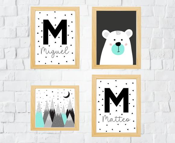 Quadros Infantil Urso Polar Montanhas Escandinavas e Nomes