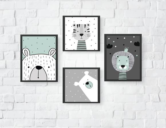 Quadros Infantil Ursos Leão e Tigre