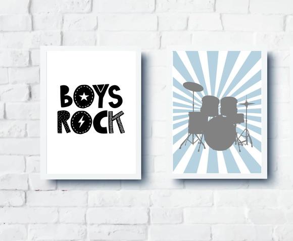 Quadros Menino Decor Boys Rock e Bateria