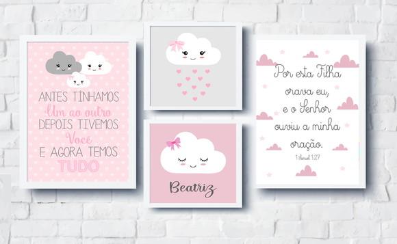 Quadros Menina Nuvens Nome e Versículo