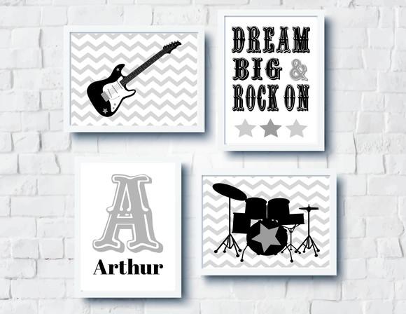 Quadros Menino Decor Rock N Roll Nome Personalizado