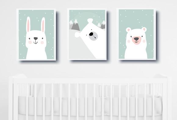 Quadros Quarto Escandi Infantil Ursos Polares E Coelho A4