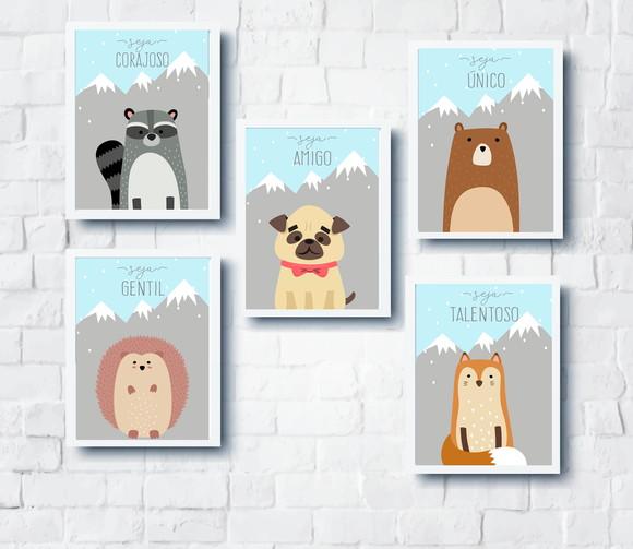 Quadros Quarto Infantil Animais Baby e Montanhas A4