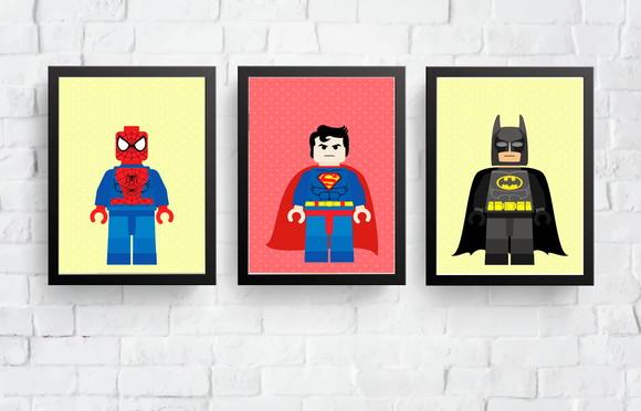 Quadros Quarto Infantil Lego Super Heróis A4