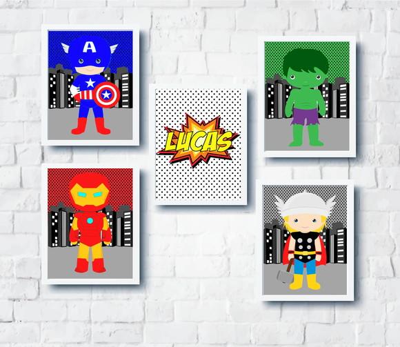 Quadros Quarto Infantil Menino Super Heróis A4