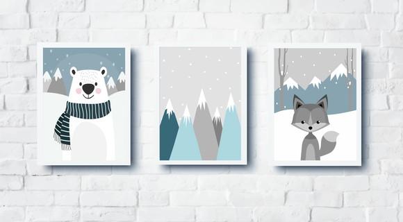 Quadros Quarto Infantil Raposa Montanhas E Urso Polar A4