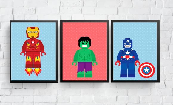 Quadros Quarto Menino Lego Super Heróis A4