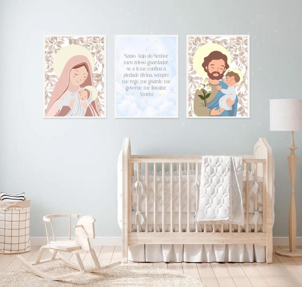 Quadros Decoração Bebê Infantil Nossa Senhora Oração Anjo e 
